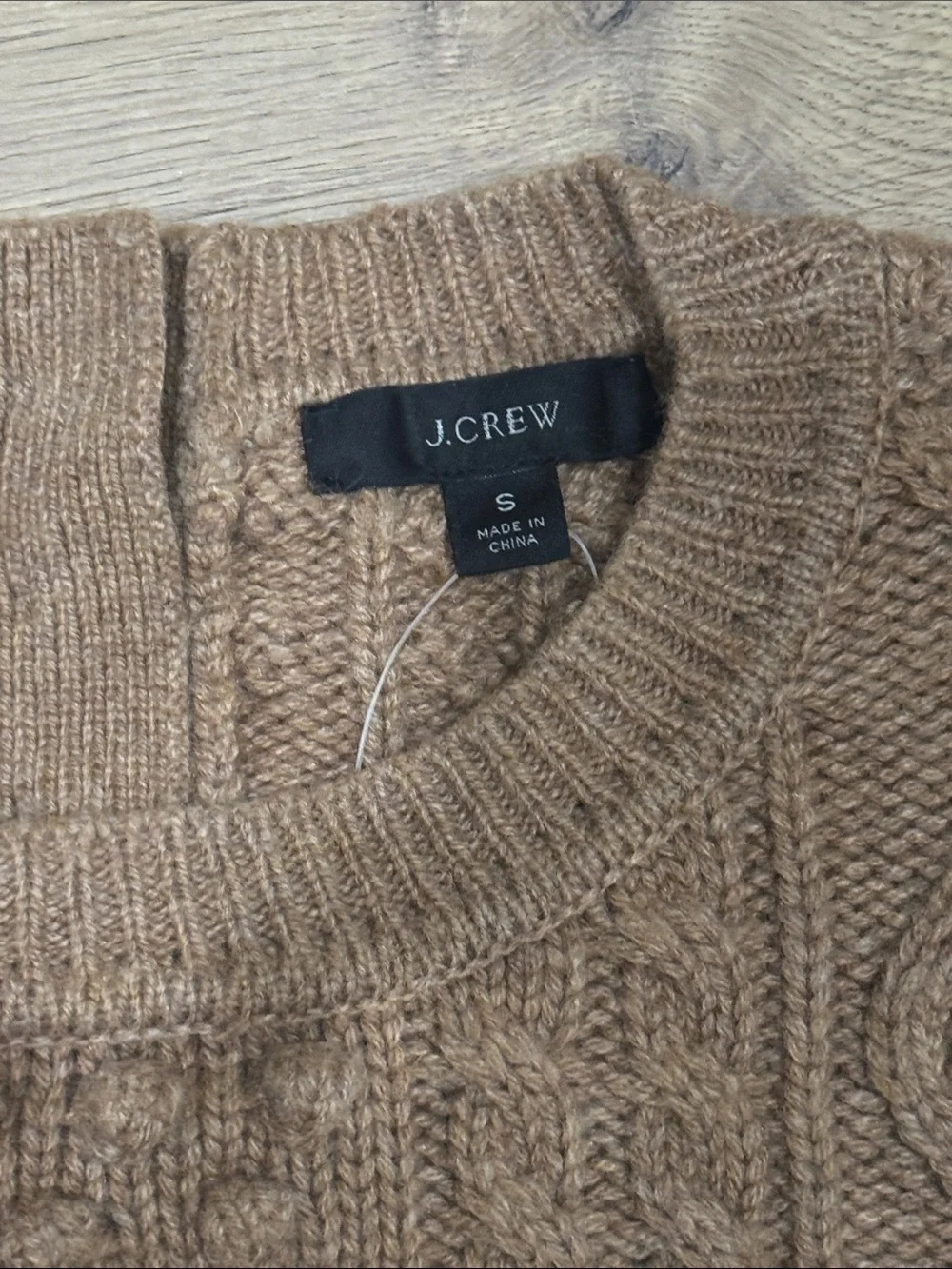J. Crew Camel Brown Cable-Knit Crewneck Sweater